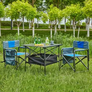 Folding Outdoor Table and Chairs Set of 2 for Camping with Carrying Bag, Lightweight Aluminum Roll-up Square Table for Picnics, Beach,Backyard, BBQ, Party, Patio, Black Blue