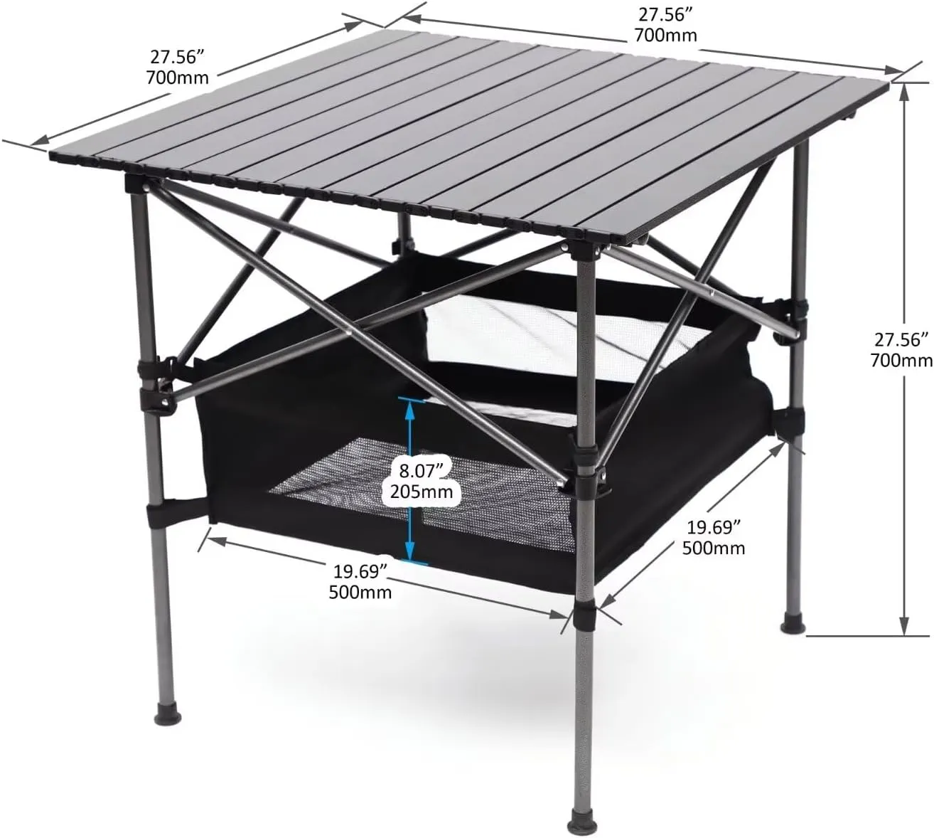 Folding Outdoor Table and Chairs Set of 2 for Camping with Carrying Bag, Lightweight Aluminum Roll-up Square Table for Picnics, Beach,Backyard, BBQ, Party, Patio, Black Blue