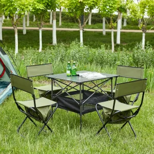 Folding Table and Chairs Set for Outdoor Adventures, Lightweight Aluminum Table, Durable Steel Chairs, Black/Gray