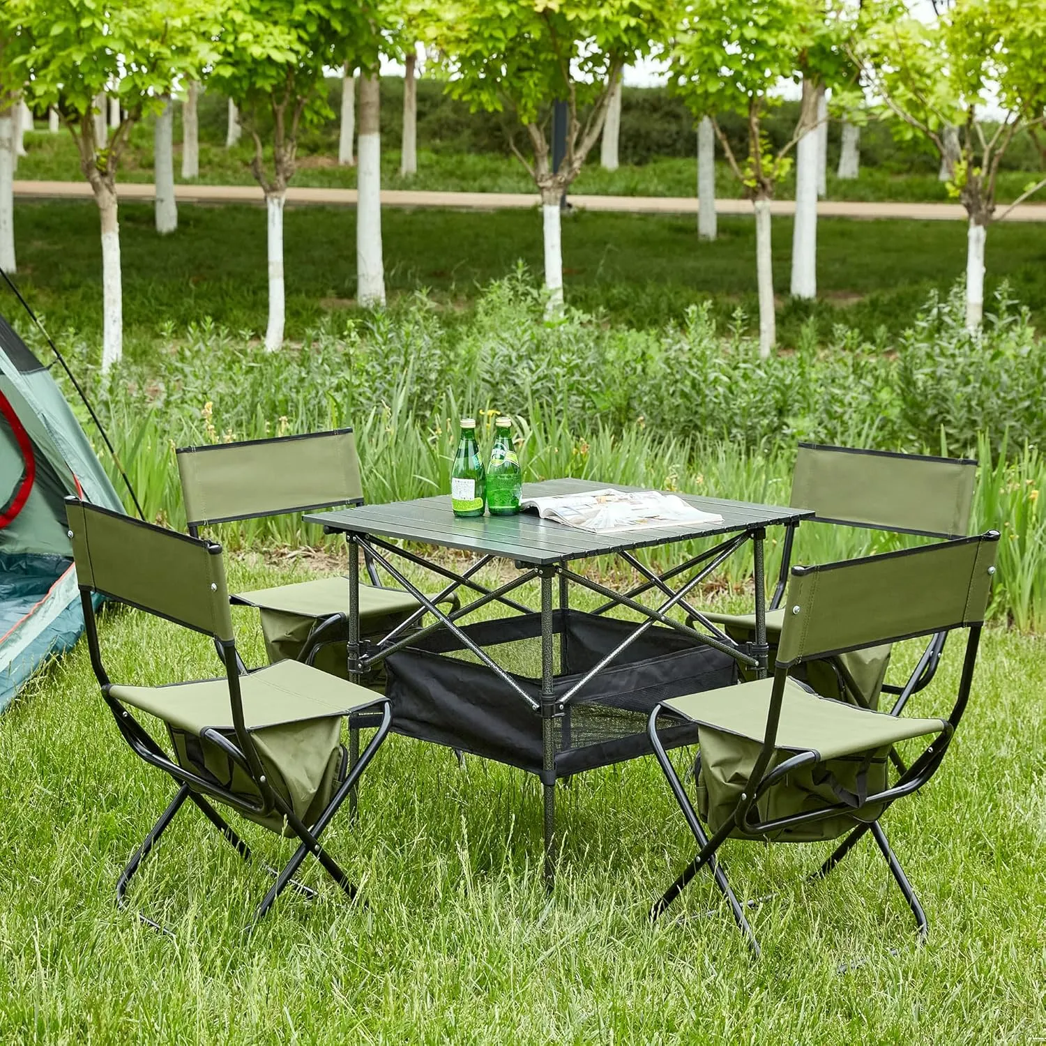 Folding Table and Chairs Set for Outdoor Adventures, Lightweight Aluminum Table, Durable Steel Chairs, Black/Gray