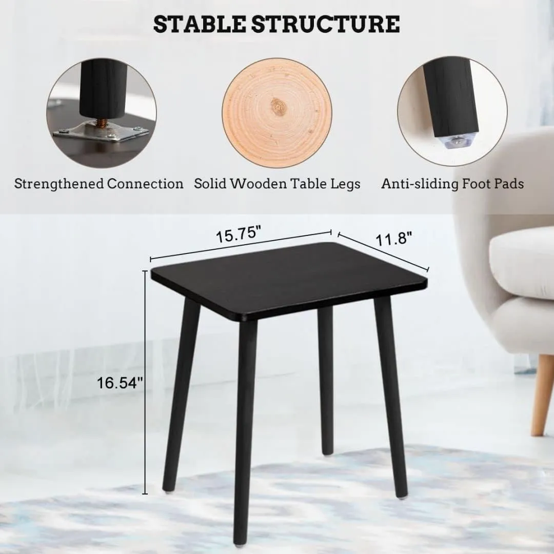FORAOFUR Black Side/End Table, Modern, Minimalist Wooden Small Accent Table with Natural Legs for Living Room, Bedroom, Balcony and Office, Home Decor
