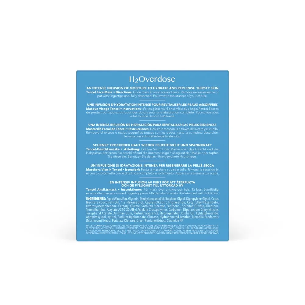 FOREO H2Overdose Advanced Collection 2.0 UFO-Activated Facial Mask - Hydrating Facial - Beauty & Personal Care - Hyaluronic Acid & Vitamin E - For All Skin Types - Dry skin & Flaky Skin - 6 pcs