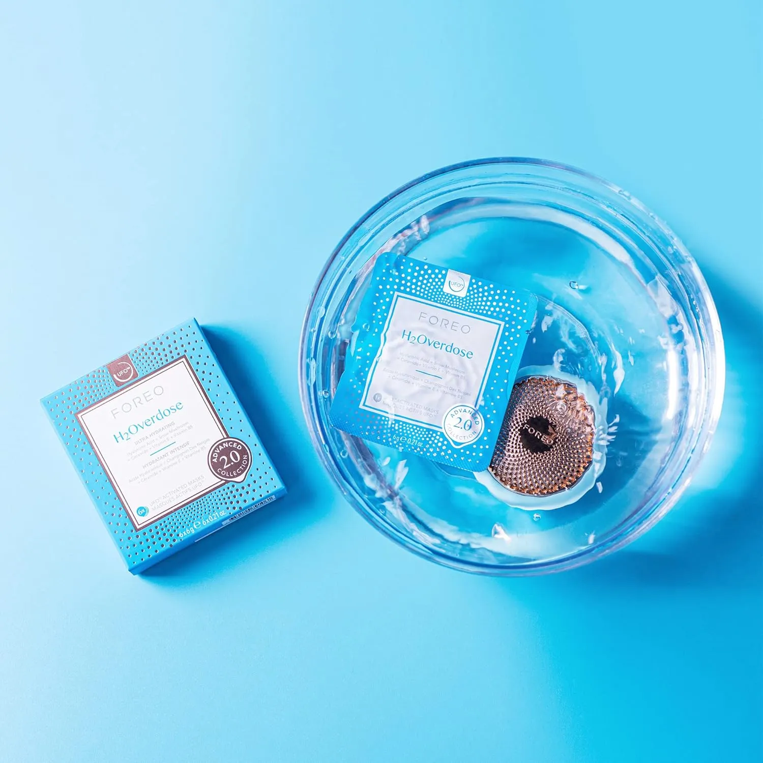 FOREO H2Overdose Advanced Collection 2.0 UFO-Activated Facial Mask - Hydrating Facial - Beauty & Personal Care - Hyaluronic Acid & Vitamin E - For All Skin Types - Dry skin & Flaky Skin - 6 pcs