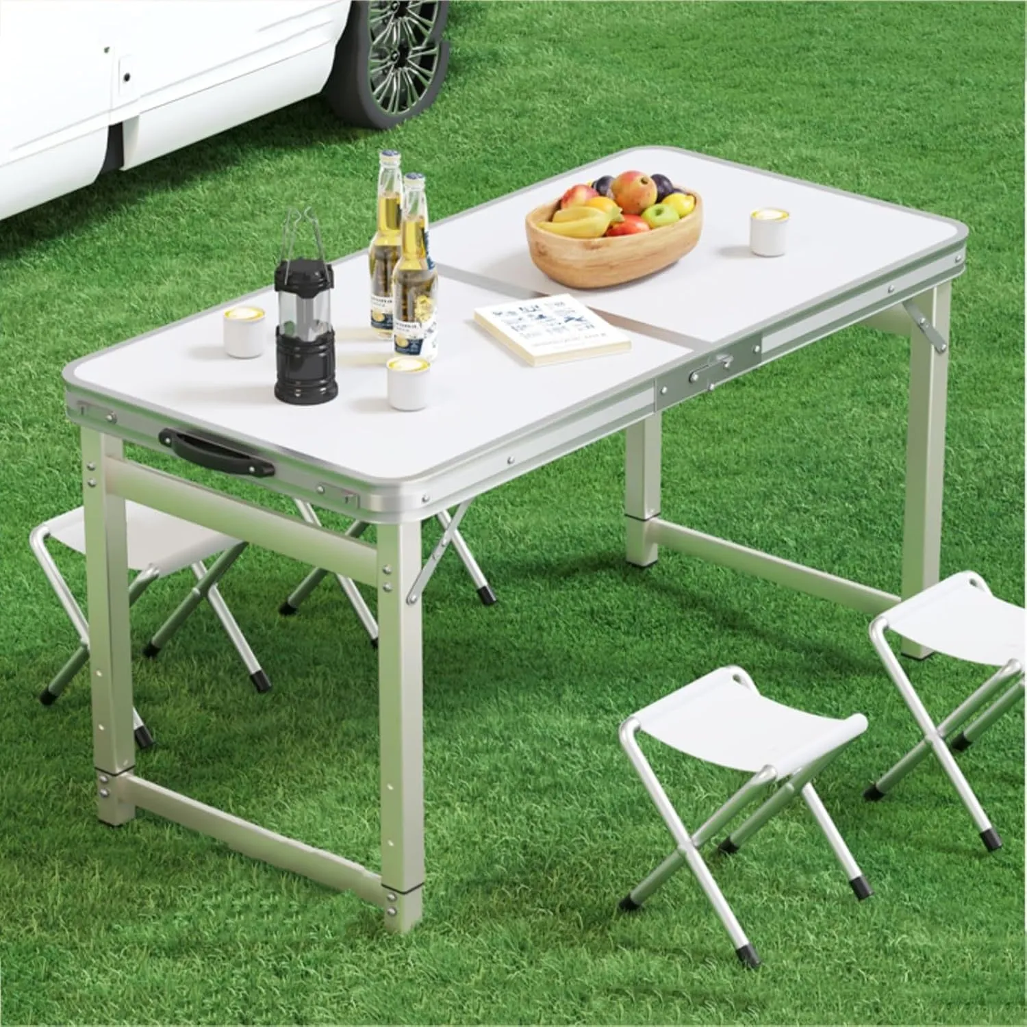 FQWYNMZ 4Ft Folding Camp Table, Folding Picnic Table for Outdoor, Aluminum Folding Table with 3 Adjustable Height, Lightweight Beach Table with Handle, for Home Picnic BBQ Garden(Color:Blue)