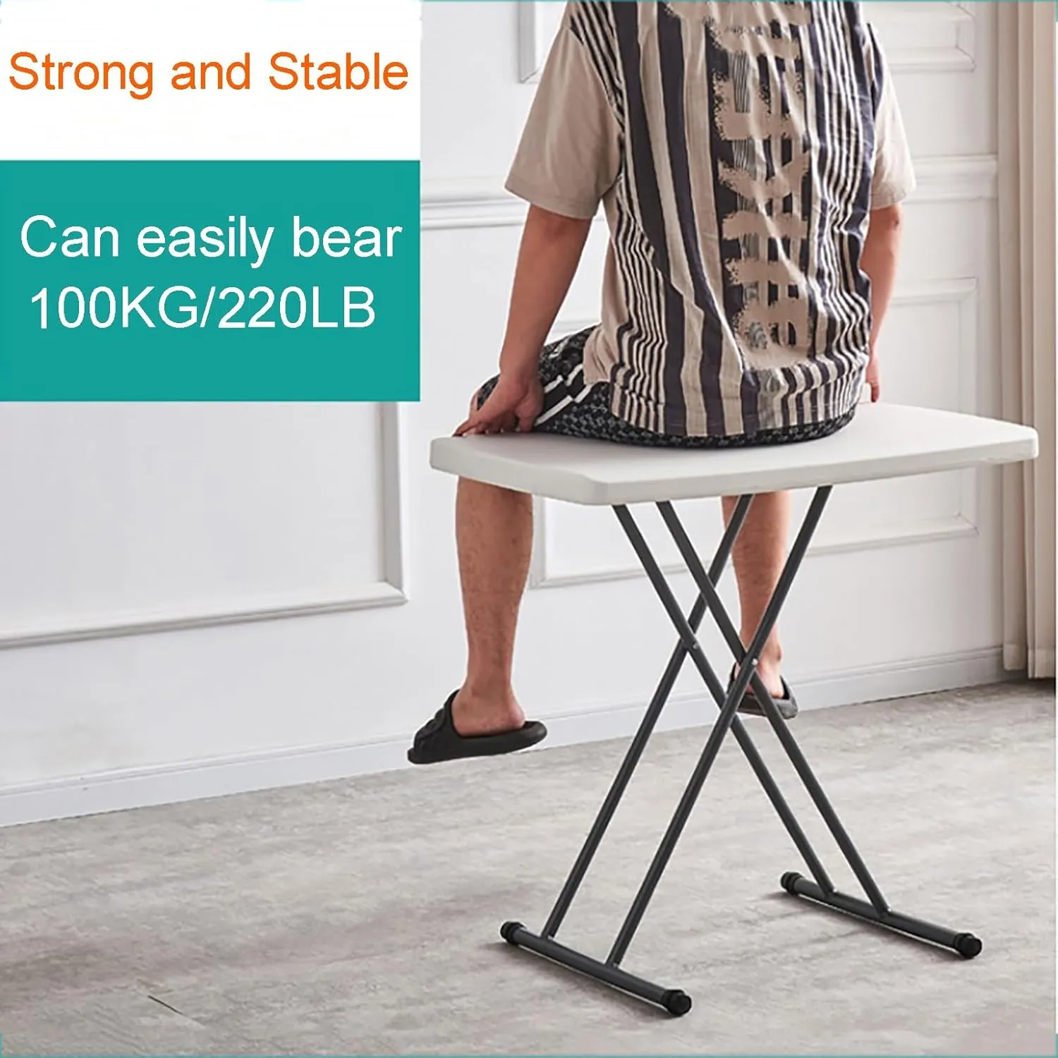FQWYNMZ Folding Picnic Table for Outdoor, Portable Fold-in-Half Plastic Dining Picnic Party Table with 6 Levels of Height Adjustment, Small End Table for Camping and Picnics(Gris)