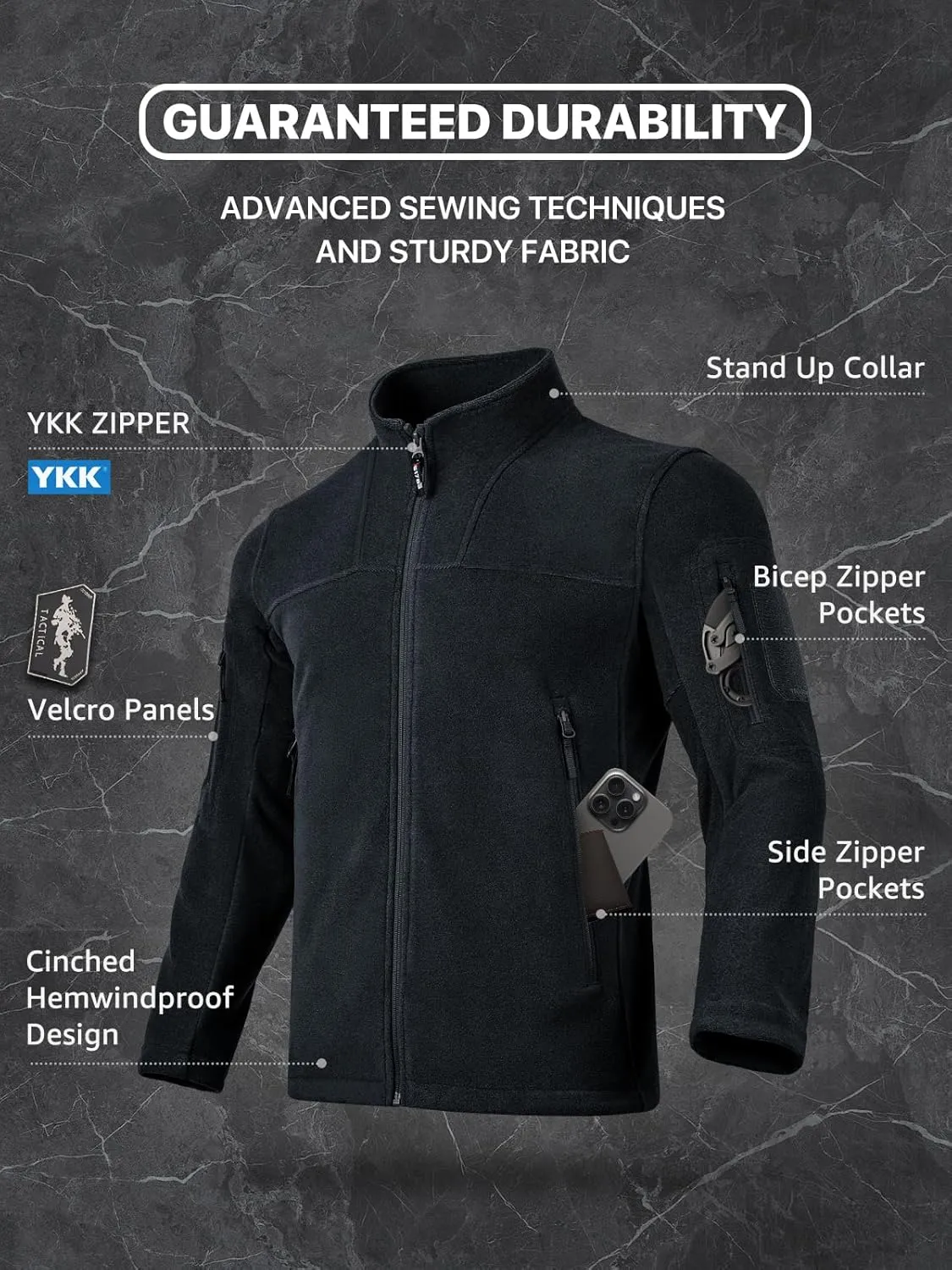 FREE SOLDIER Men's Tactical Fleece Jacket Full Zip Up Light Spring Jackets lightweight Military Coats For Outdoor