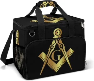 Freemasonry Masonic Lodge Symbol Cooler Bag, Collapsible Soft Sided Cooler, Large Leakproof Camping Cooler, Portable Travel Cooler for Camping, Road Trips