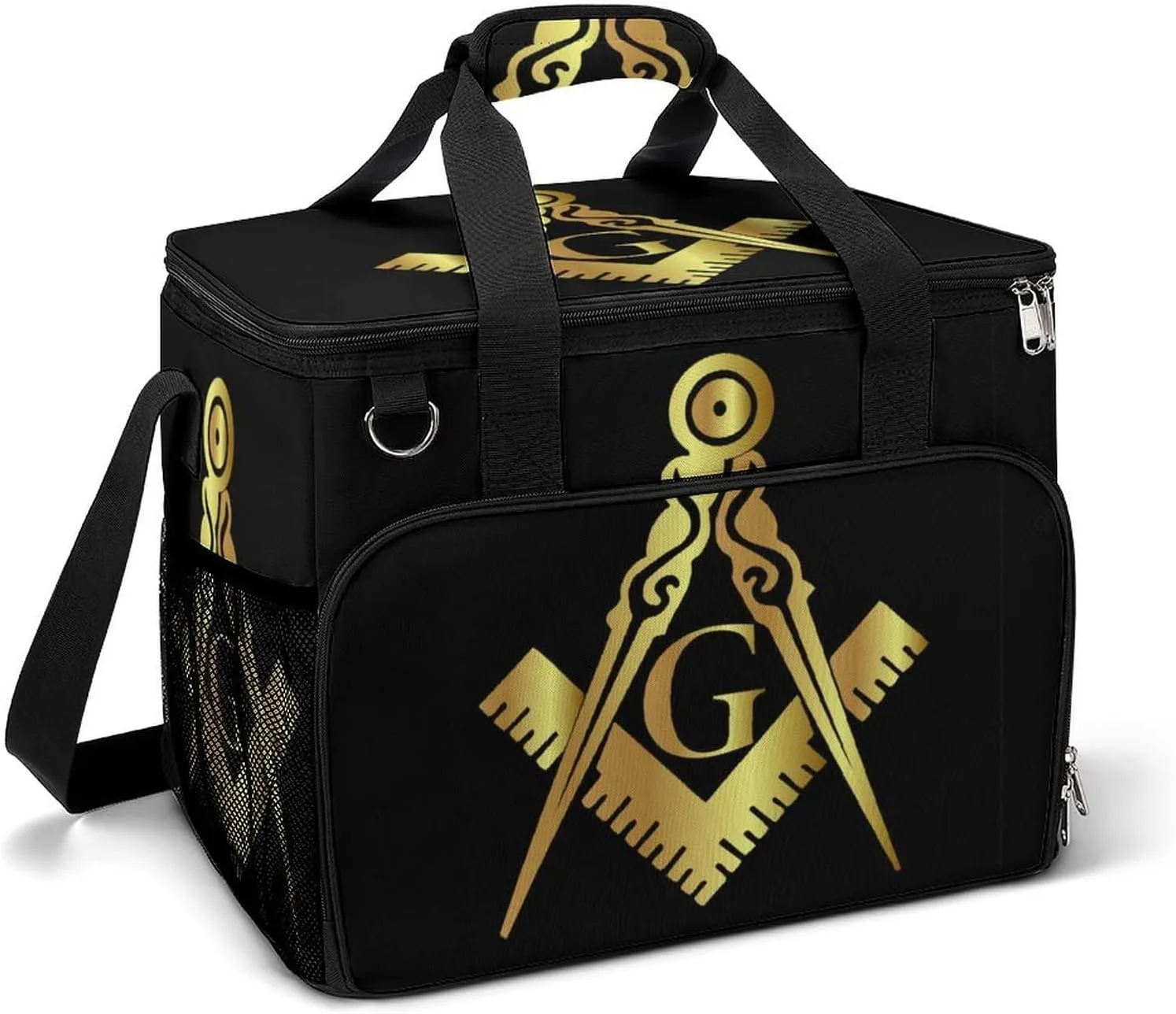 Freemasonry Masonic Lodge Symbol Cooler Bag, Collapsible Soft Sided Cooler, Large Leakproof Camping Cooler, Portable Travel Cooler for Camping, Road Trips