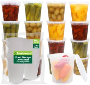 Freshware Food Storage Containers [240 Set] 24 oz Plastic Deli Containers with Lids, Slime, Soup, Meal Prep Containers | BPA Free | Stackable | Leakproof | Microwave/Dishwasher/Freezer Safe