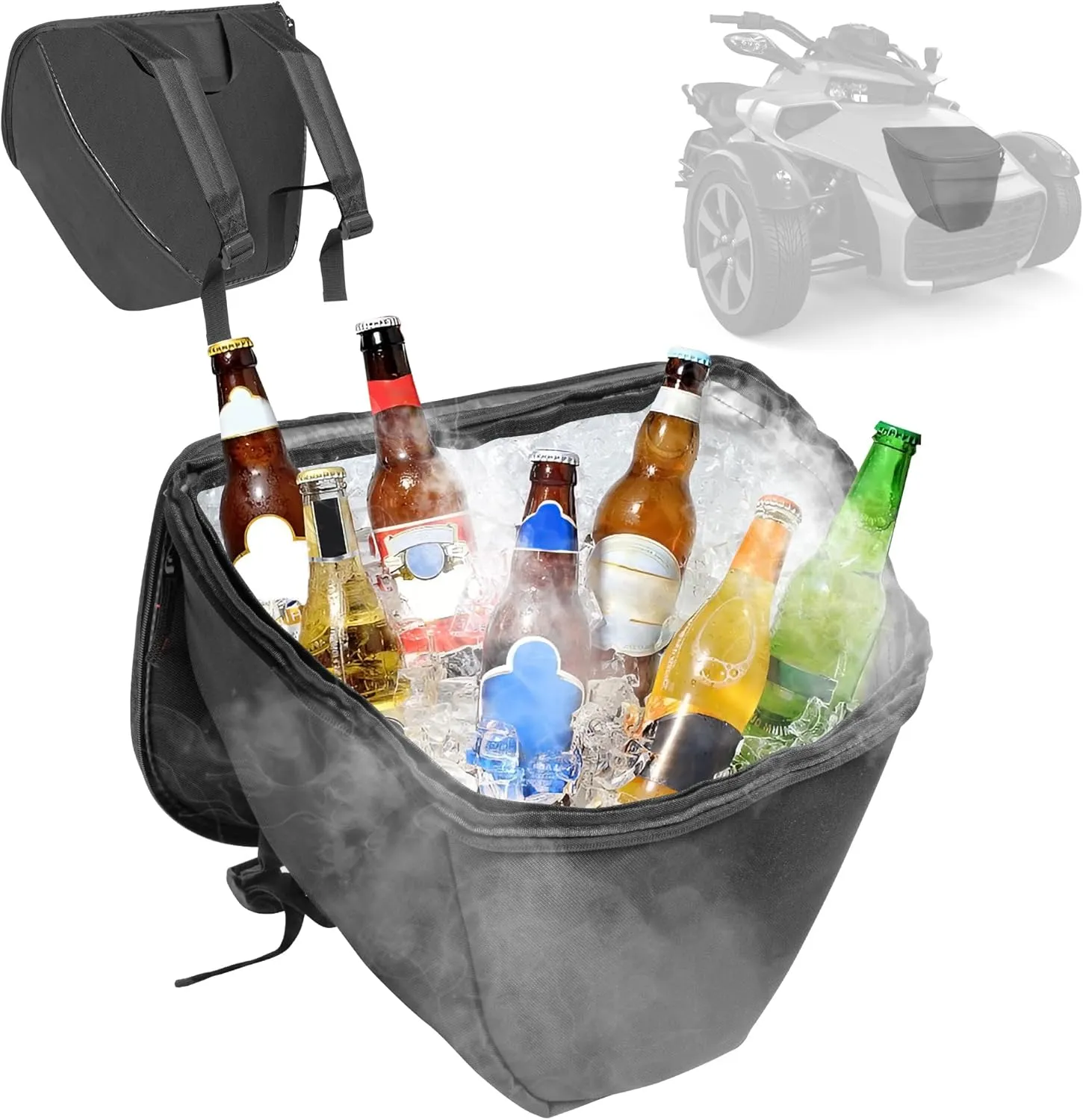 Front Cargo Bag with Cooler Bag for Can-Am Spyder F3 F3-S F3-T F3-L All Models Portable Leakproof Front Storage Cargo Cooler Bag Removable Front Trunk Luggage Bag with Backpack Straps
