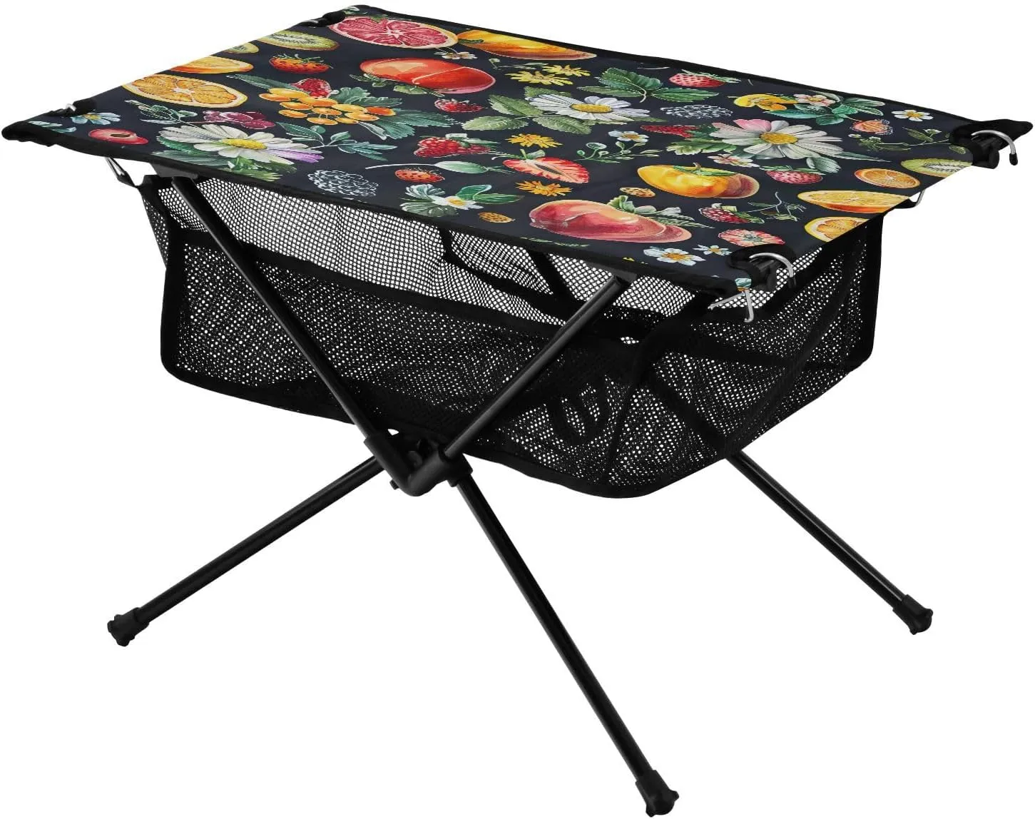 Fruit Pattern Black Portable Folding Camping Table, Compact Lightweight Beach Table with Carrying Bag for Outdoor Picnics, BBQs, Camp
