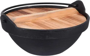 Frying 1 Set Cast Iron Camping Pot with Lid Hanging Cooking Pot Outdoor Picnic Cookware Nonstick Iron Deep Frying Pan for Dinner Backpacking Hiking 20cm pan (Color : Schwarz, Size