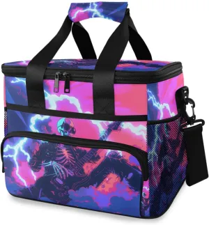 Funny Rock Skull Neon Skeleton Cooler Bag Insulated Cooler Soft Sided Cooler 24 Can Portable Picnic Bag Large Leakproof Lunch Bag Box for Beach Grocery Camping Travel Car Men Women