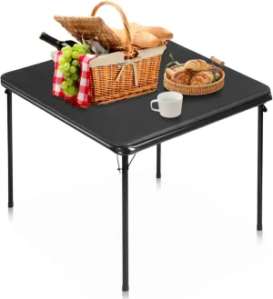 FurnitureR Folding Picnic Table 33.9-Inch, Portable Square Table for Indoor Outdoor Dining, Camping, Party, Wedding, with PVC Top & Metal Frame, Black