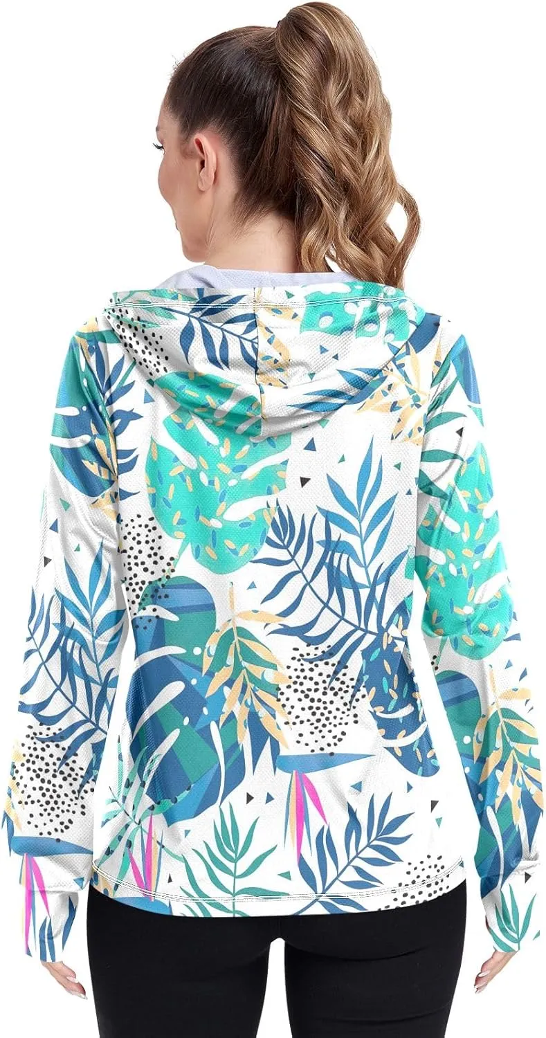 GAIGEO Bright Tropical Leaves White Women Jacket Breathable Cool UPF 50  Summer Jacket Women, XXL