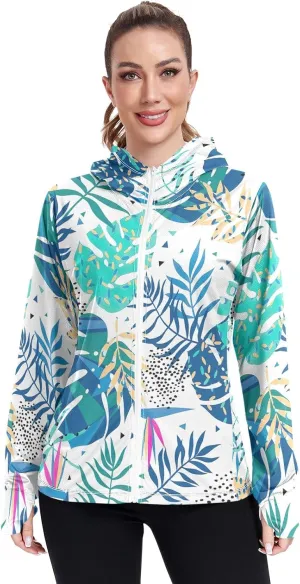 GAIGEO Bright Tropical Leaves White Women Jacket Breathable Cool UPF 50  Summer Jacket Women, XXL