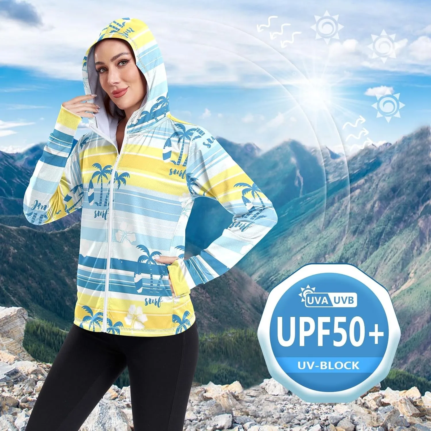 GAIGEO Colorful Leaves Flowers Women Jacket Breathable Uv Protection Clothing Women UPF 50 , with Zip Pockets, S