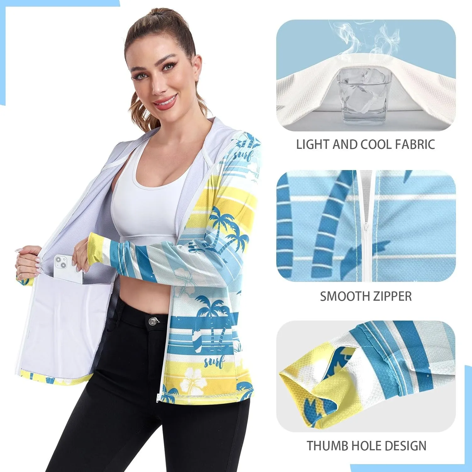 GAIGEO Colorful Leaves Flowers Women Jacket Breathable Uv Protection Clothing Women UPF 50 , with Zip Pockets, S