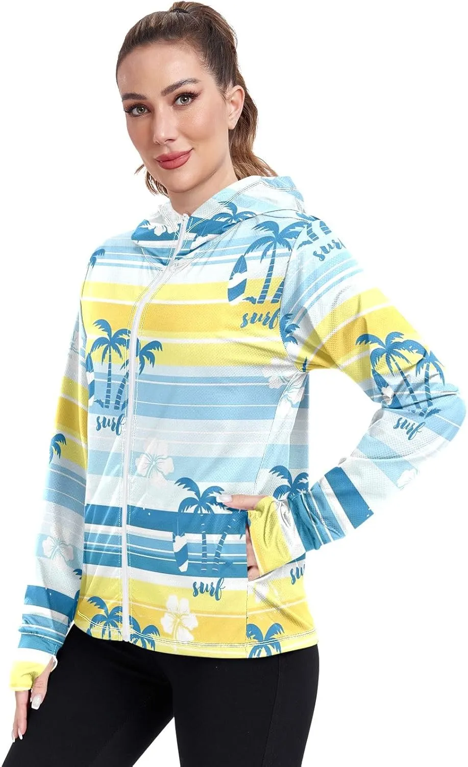 GAIGEO Colorful Leaves Flowers Women Jacket Breathable Uv Protection Clothing Women UPF 50 , with Zip Pockets, S
