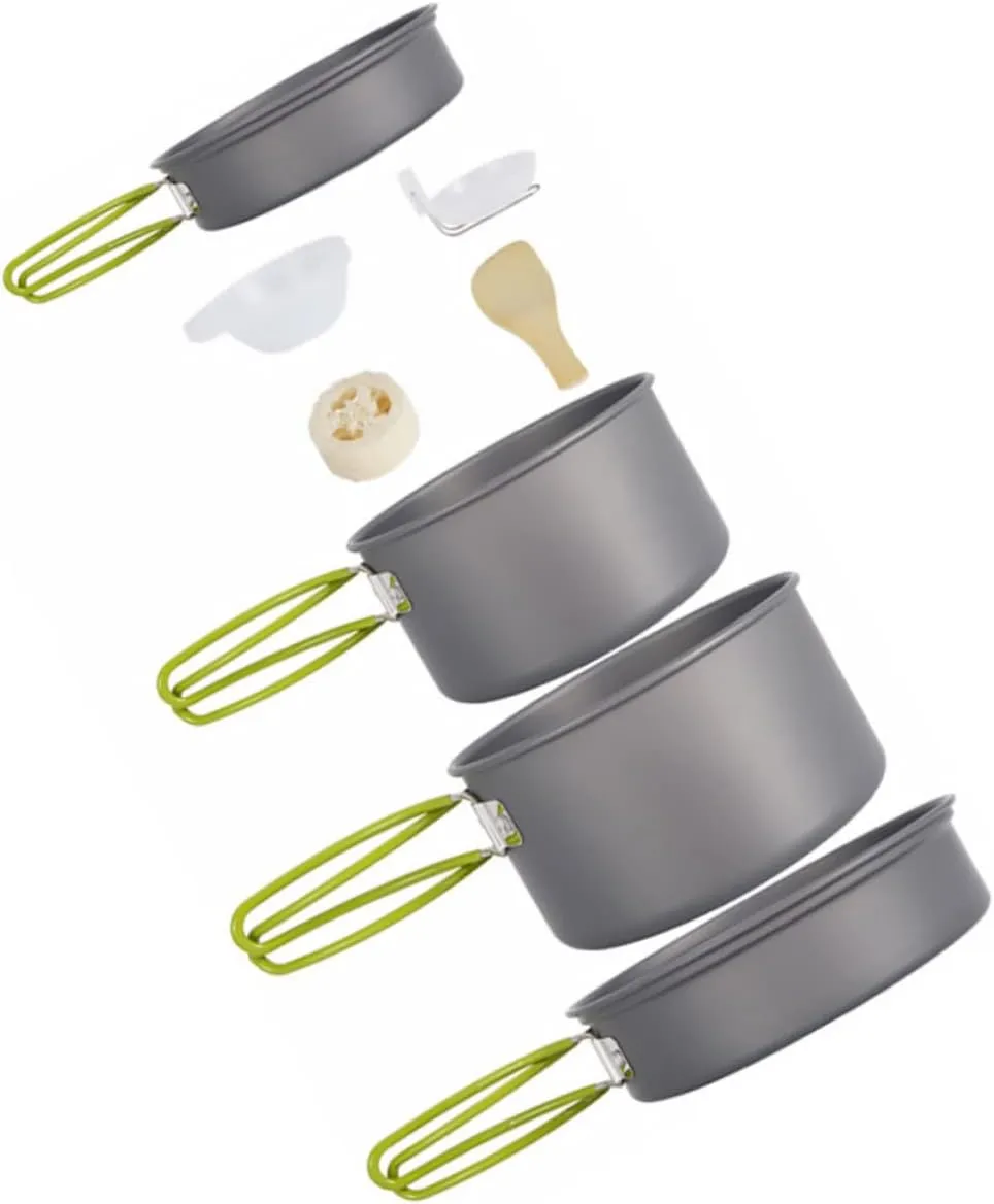 GALPADA 1 Set Portable Camping Cookware Nonstick Picnic Cooking Tools with Frying Pans Bowls Soup Spoon Spatula for Outdoor Cooking Hiking Fishing Activities