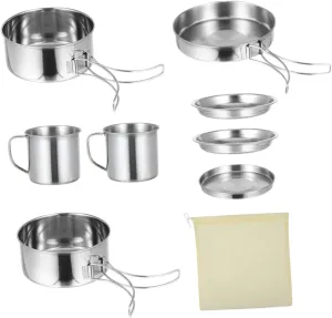 GANAZONO 5-6 Person Titanium Camping Cookware Set Portable Hiking BBQ Pot Utensils Easy Clean Outdoor Cooking Gadgets