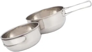 GANAZONO Folding Bowl Stainless Steel Camping Utensils 2-piece Bowl Set with Mesh Bag Ideal for Travel