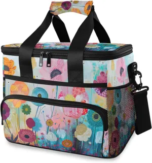 Garden Colorful Flowers Cooler Bag Insulated Cooler Soft Sided Cooler 24 Can Portable Picnic Bag Large Leakproof Lunch Bag Box for Beach Grocery Camping Travel Car Men Women
