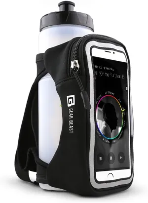 Gear Beast Running Water Bottle - 23 oz Reusable, Portable Water Bottle for Running, Walking, Hiking, Gym and Travel w/Zippered Phone Holder