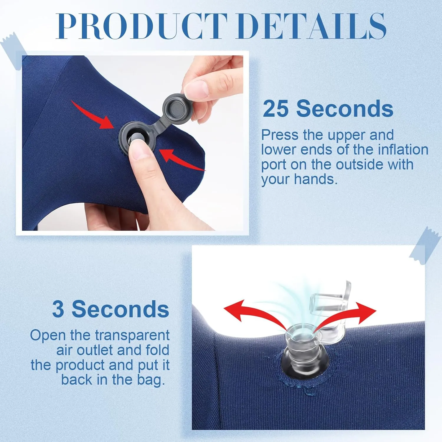 Geelin Inflatable Travel Pillow for Airplane Lightweight Table Inflatable Neck Supports Head and Chin with Compact Bag and Blindfold U Shaped Pillow for Traveling, Train, Car, Office Table(Dark Blue)