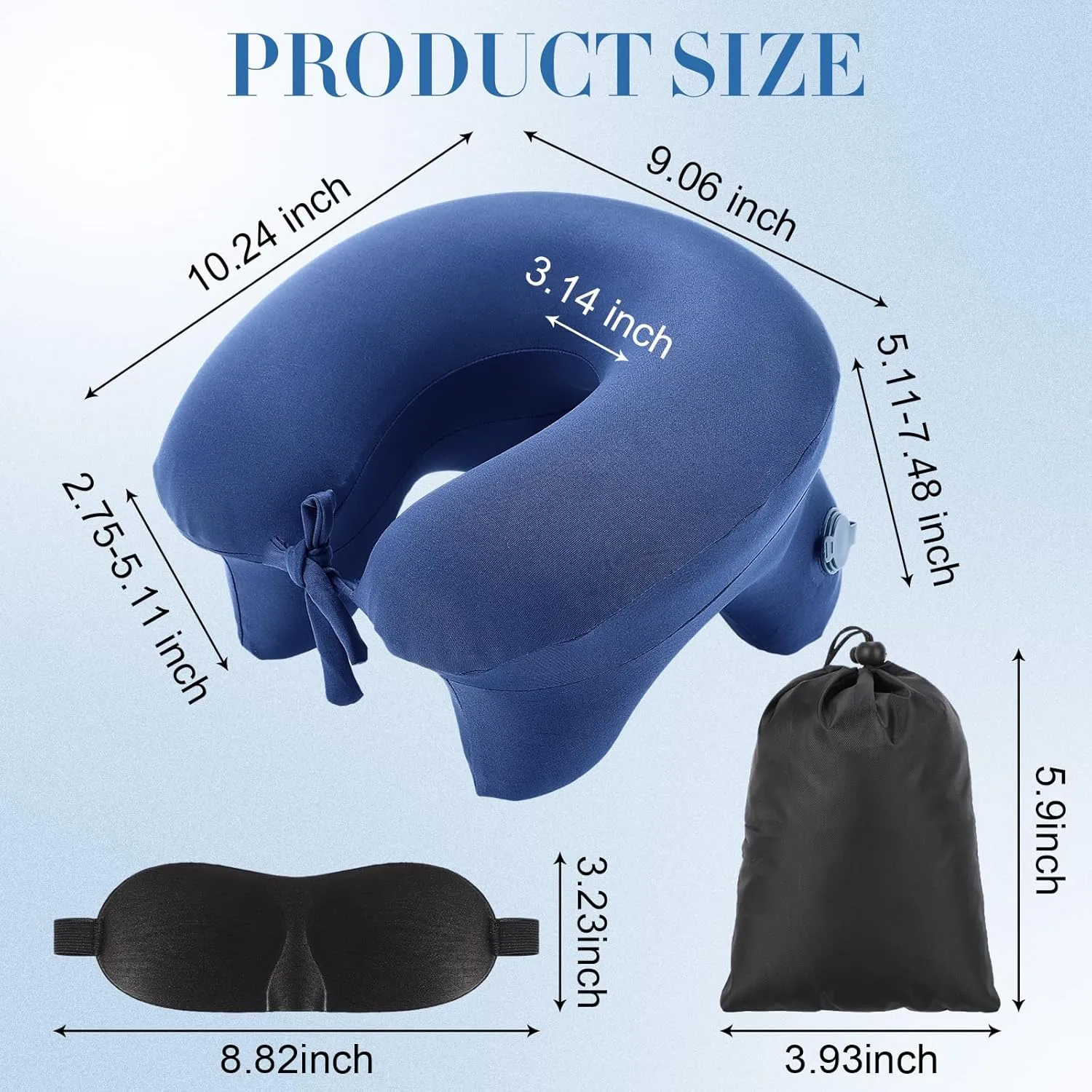Geelin Inflatable Travel Pillow for Airplane Lightweight Table Inflatable Neck Supports Head and Chin with Compact Bag and Blindfold U Shaped Pillow for Traveling, Train, Car, Office Table(Dark Blue)