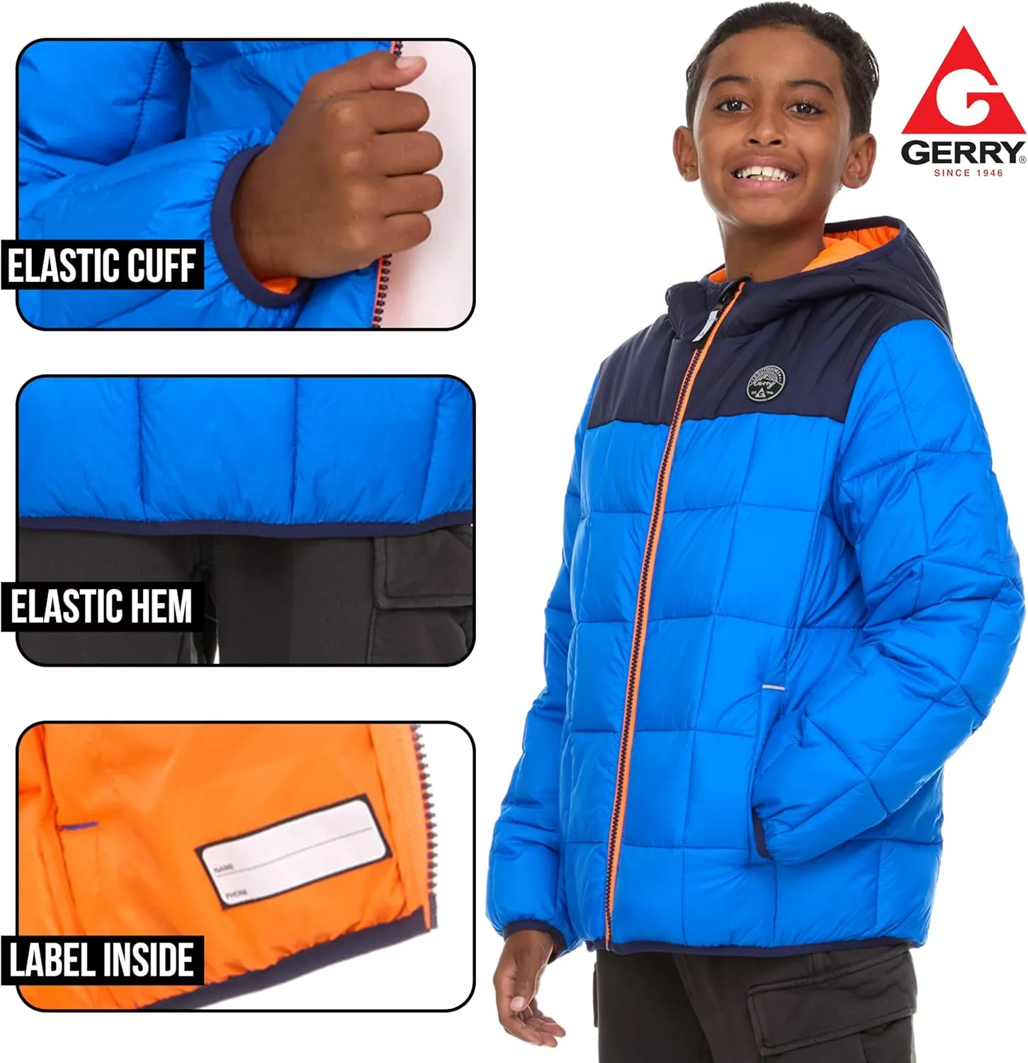 Gerry Packable Puffer Jackets for Girls and Boys, Hooded Girls and Boys Winter Coat