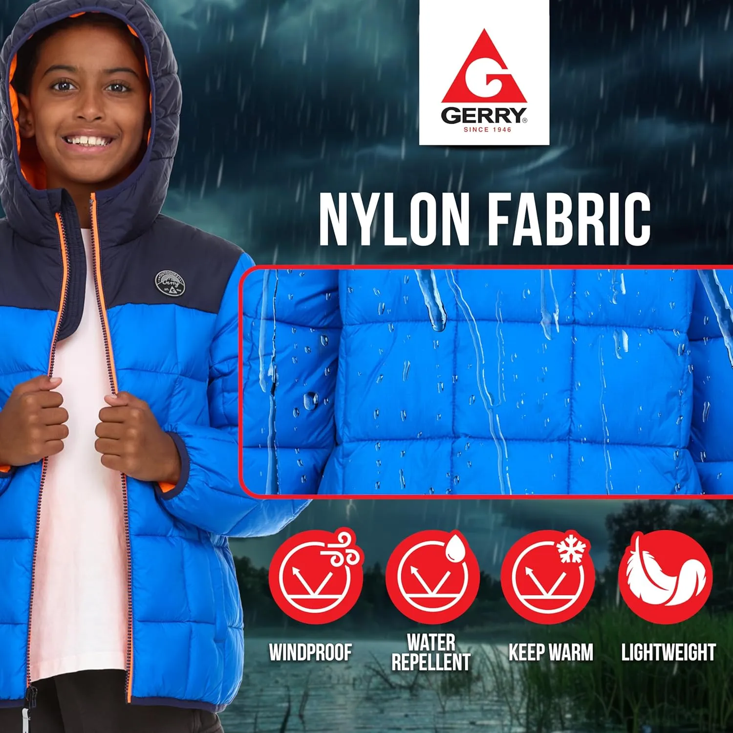 Gerry Packable Puffer Jackets for Girls and Boys, Hooded Girls and Boys Winter Coat
