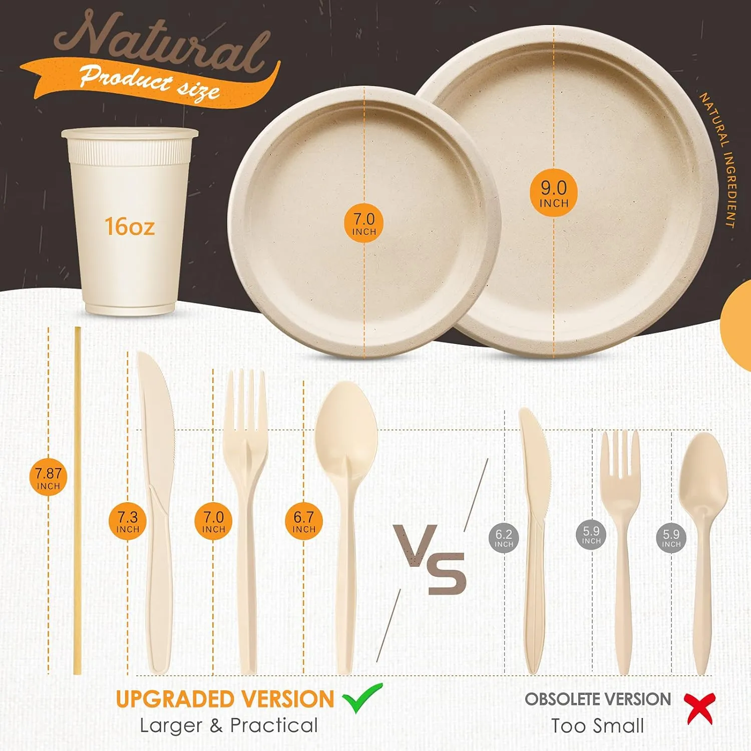Gezond 350pcs Compostable Paper Plates Set Eco-friendly Heavy-duty Disposable Paper Plates Cutlery Includes Eco-friendly Plate, Forks, Knives, Spoons, Cups and Straws for Wedding Party, 50 Guests