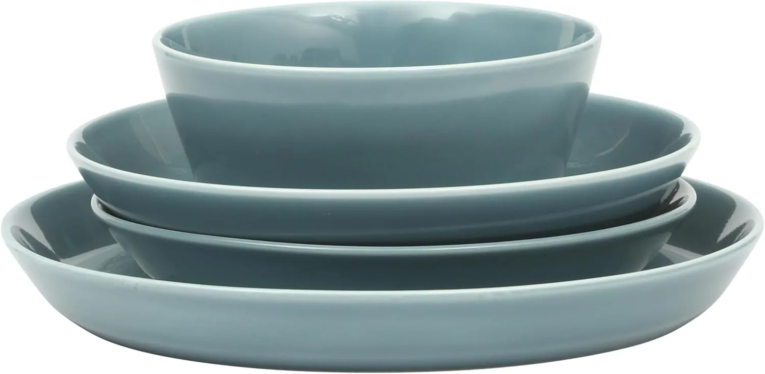Gibson Home Summer Shades 16 Piece Plates and Bowls Dishes Service for 4 Porcelain Dinnerware Set - Blue