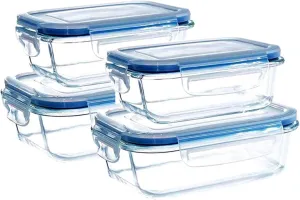 Glass Containers BPA-Free Locking Lids - 4 Pack, Premium Meal Prep Containers, Leakproof, Airtight, Microwave, Oven, Freezer, Dishwasher Safe, Ideal for Lunch, Kitchen, and Food Storage (Set of 4)