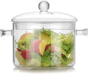 Glass Cooking Pot - 1.7L/57oz Glass Saucepan Heat-Resistant Borosilicate Glass Handmade Cookware Set stovetop Pot - Safe for Pasta Noodle, Soup, Milk, Tea,salad(1.7L/57oz)