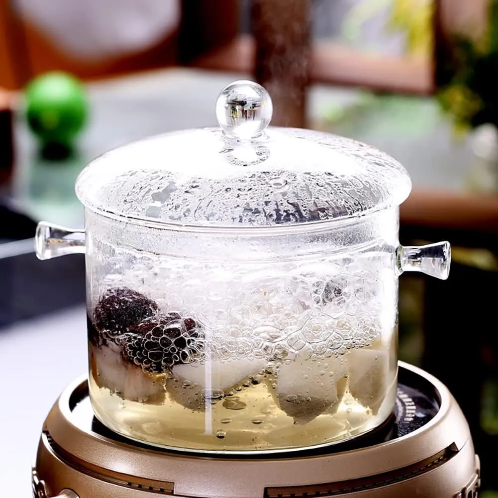 Glass Cooking Pot - 1.7L/57oz Glass Saucepan Heat-Resistant Borosilicate Glass Handmade Cookware Set stovetop Pot - Safe for Pasta Noodle, Soup, Milk, Tea,salad(1.7L/57oz)