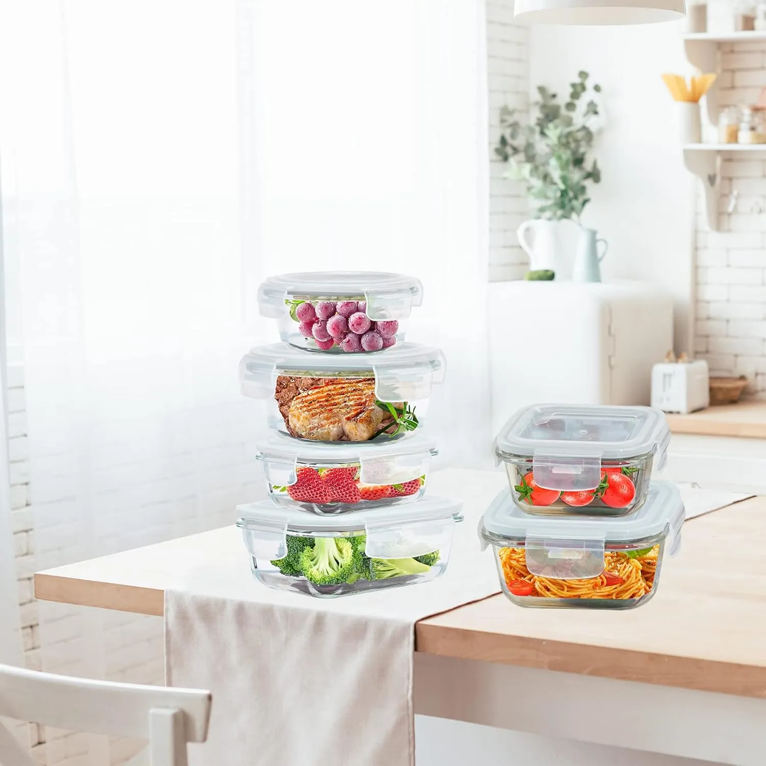 Glass Food Storage Containers with Lids Airtight 6 Pack, Glass Storage Containers with Lids for Food, Not Easy Broken & Leak Proof, Glass Containers with Lids for Oven/Dishwasher Safe, Grey