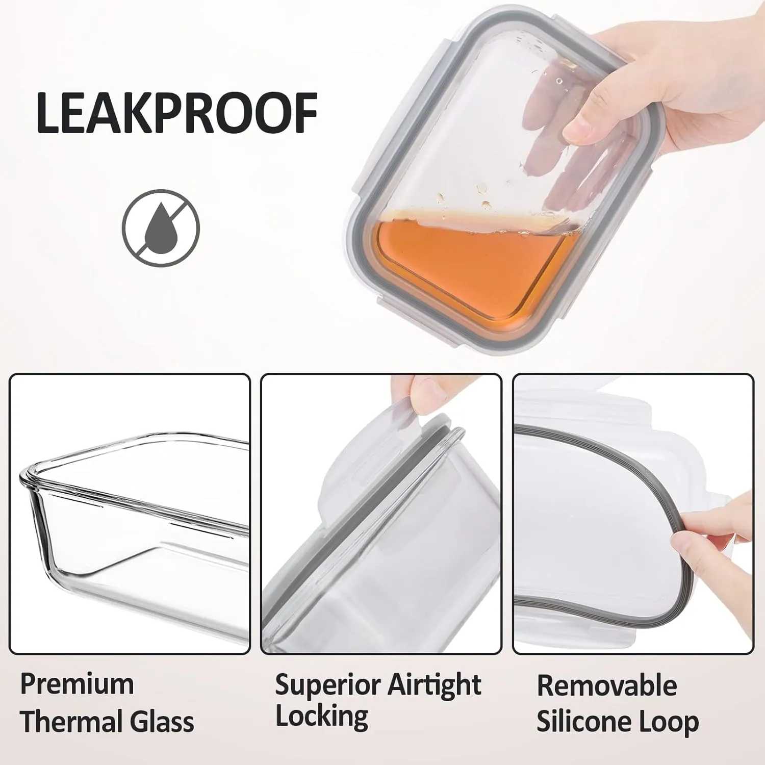 Glass Food Storage Containers with Lids Airtight 6 Pack, Glass Storage Containers with Lids for Food, Not Easy Broken & Leak Proof, Glass Containers with Lids for Oven/Dishwasher Safe, Grey