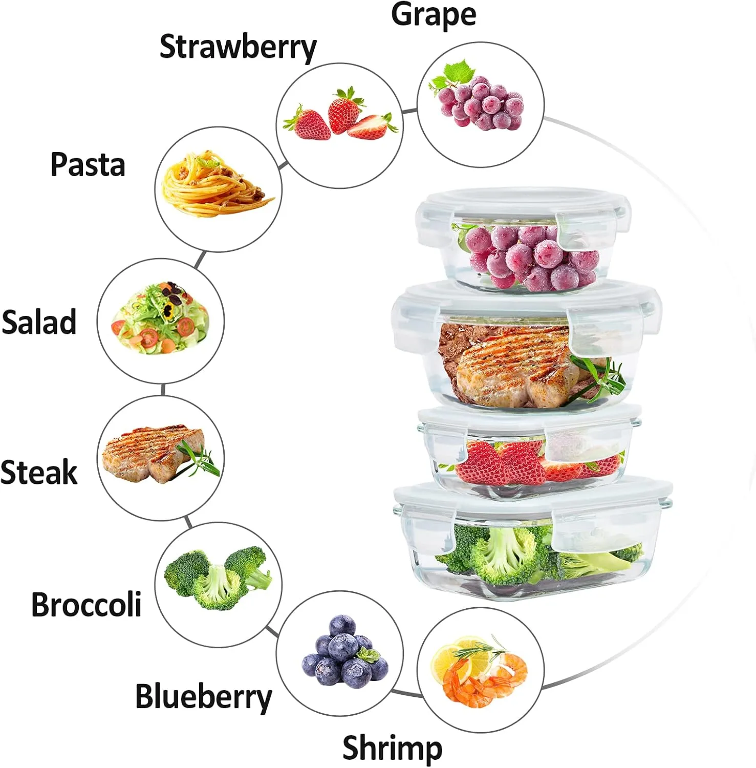 Glass Food Storage Containers with Lids Airtight 6 Pack, Glass Storage Containers with Lids for Food, Not Easy Broken & Leak Proof, Glass Containers with Lids for Oven/Dishwasher Safe, Grey