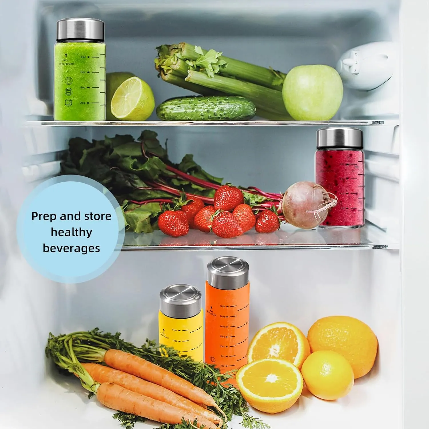 Glass Juice Bottles 4 Pack 12 oz - Wide Mouth Glass Water Bottles with Lids - Borosilicate,Stainless Steel Lids for Juicing, Smoothies, Infused Water, Beverage Storage, Leakproof, Reusable, BPA Free