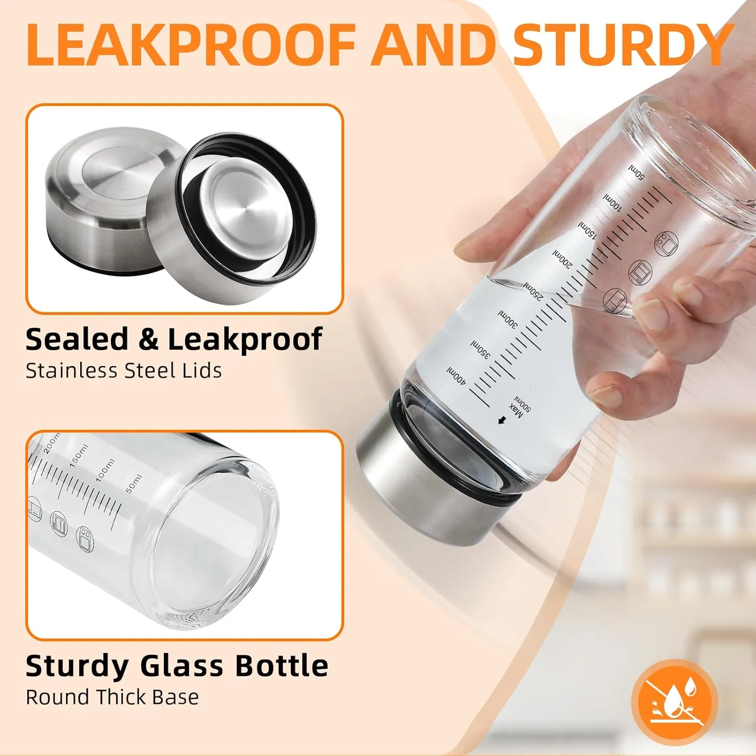 Glass Juice Bottles 4 Pack 16 oz - Wide Mouth Glass Water Bottles with Lids, Stainless Steel Lids for Juicing, Smoothies, Protein, Milk, Reusable & Leakproof Beverage Storage, BPA Free