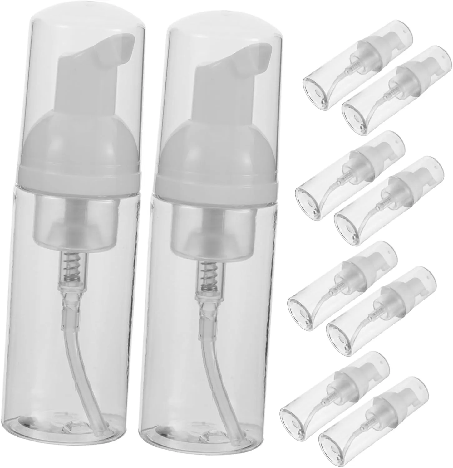 GLEAVI 10 Pack Foaming Pump Travel Bottles 50ml Plastic Dispenser Refillable Mousse Foam Soap Containers for Cosmetics Portable Leakproof