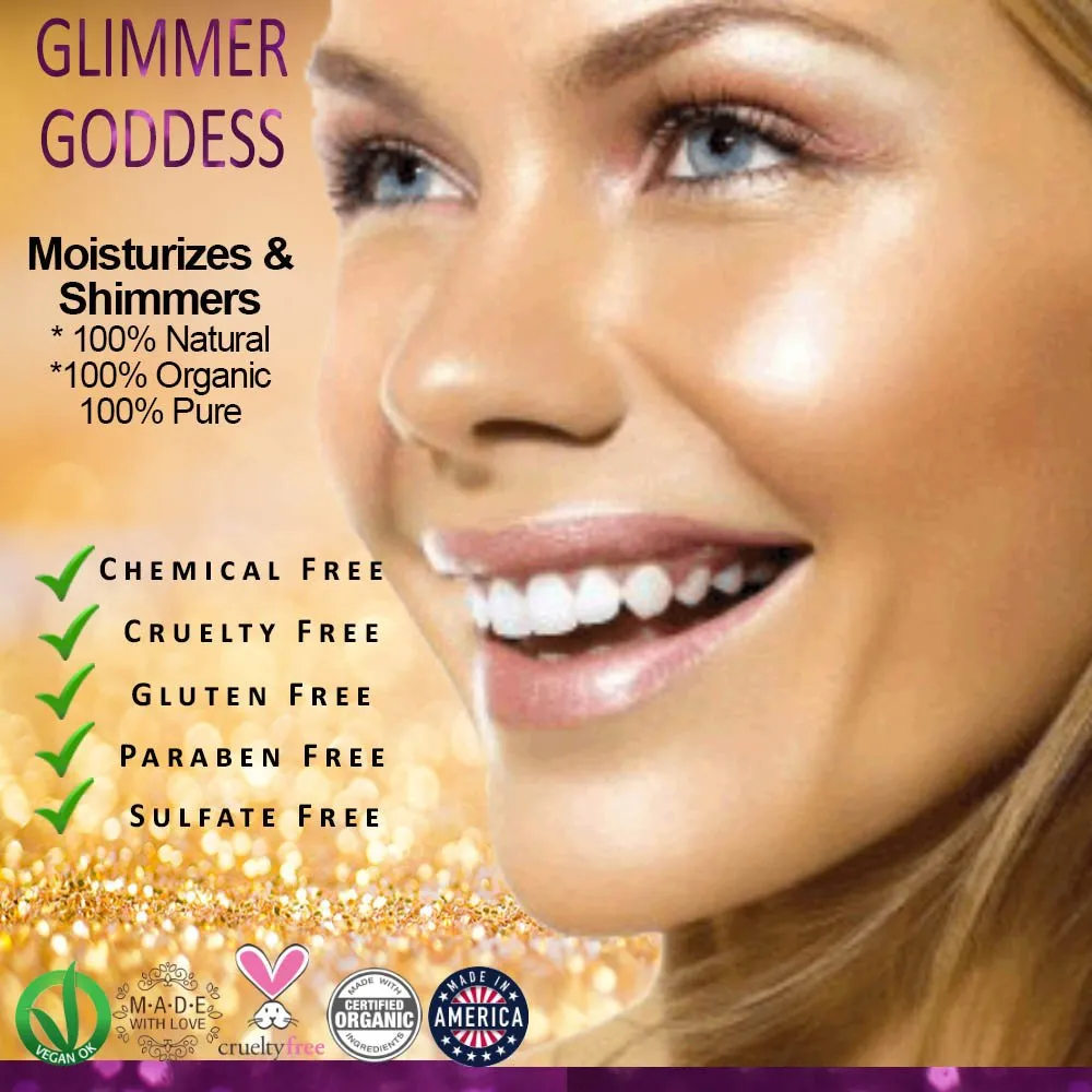 GLIMMER GODDESS Organic Whipped Body Butter - Super Level 3 Diamond Shimmer - Moisturizing & Nourishing Skincare with Natural Ingredients - Luxurious Glow & Hydration for All Skin Types - 4.0 oz