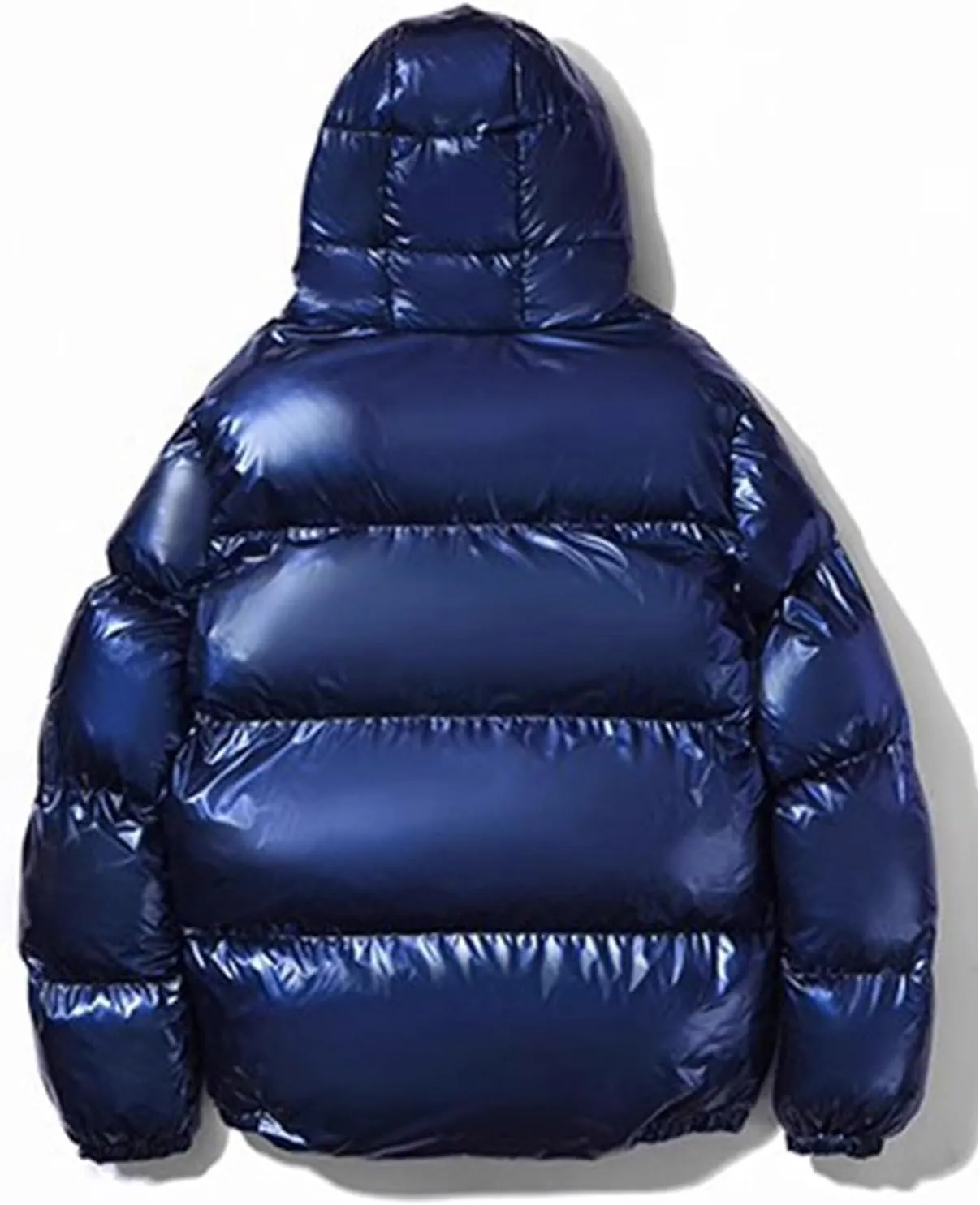 Glossy Puffer Jacket Men Hooded Down Jacket Zip up Quilted Jacket Warm Padded Jacket Insulated Winter Coat with Pockets