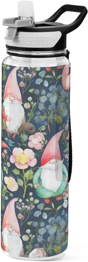 Gnomes Flower Sports Water Bottle 32oz with Straw Lid - BPA Free Tritan Reusable Water Bottles for Gym, Hiking & Outdoor Activities（575）