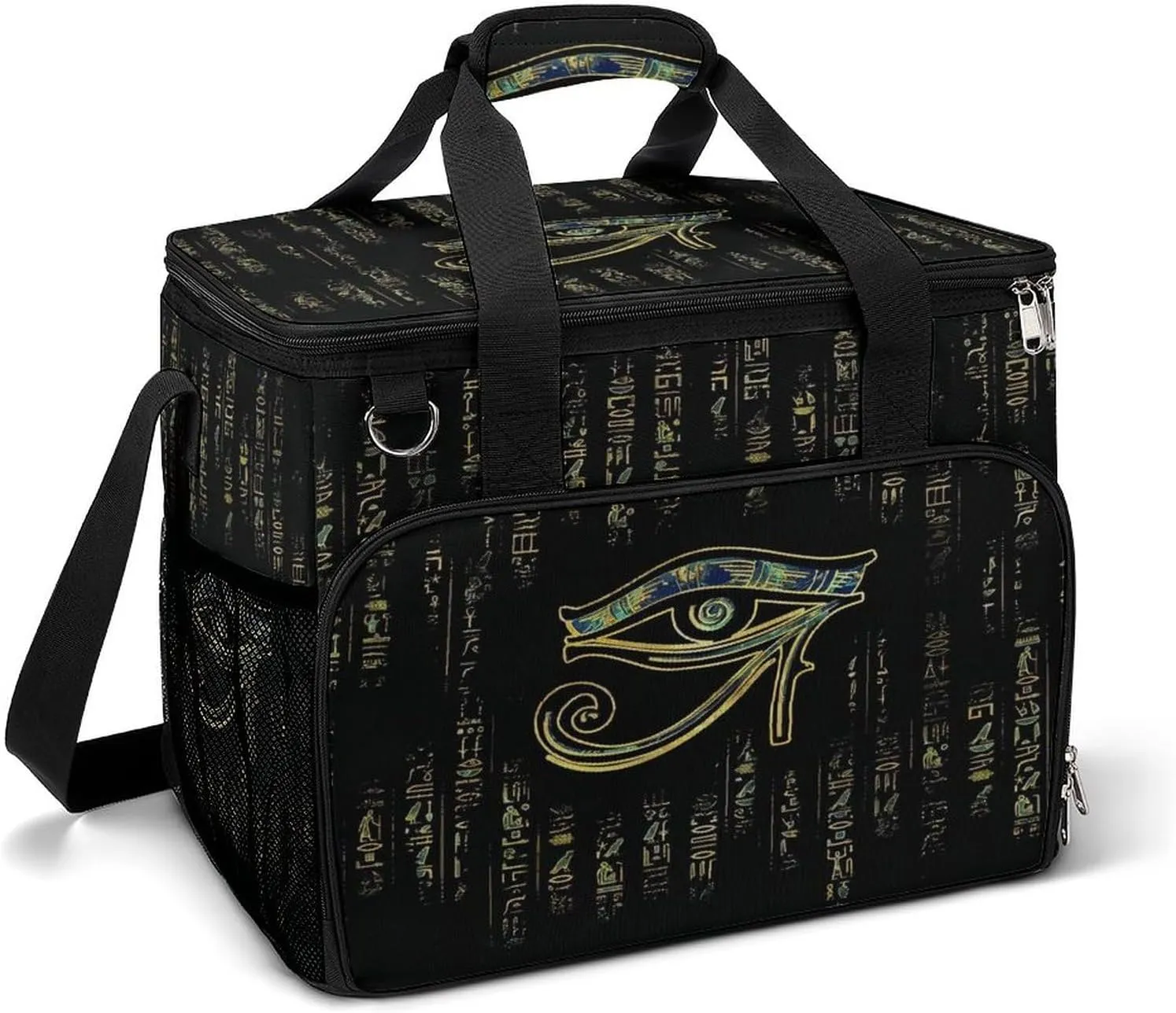 Golden Egyptian Eyes Egypt Hieroglyphs Cooler Bag, Collapsible Soft Sided Cooler, Large Leakproof Camping Cooler, Portable Travel Cooler for Camping, Road Trips
