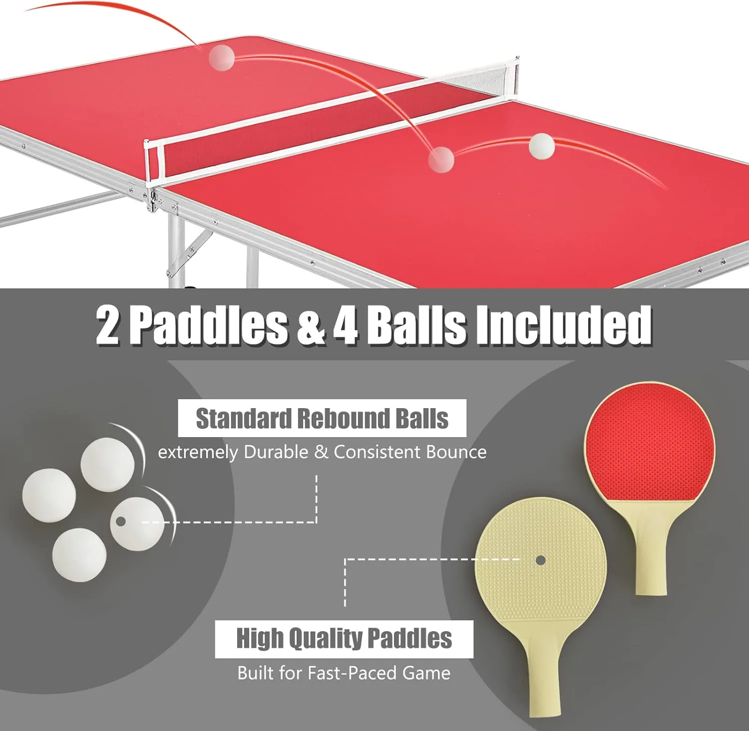 Goplus Foldable Ping Pong Table, 100% Preassembled, Table Tennis Table with Net, 2 Paddles, Ping Pong Balls, Portable Table Tennis Game Set for Indoor Outdoor