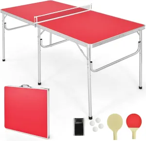 Goplus Foldable Ping Pong Table, 100% Preassembled, Table Tennis Table with Net, 2 Paddles, Ping Pong Balls, Portable Table Tennis Game Set for Indoor Outdoor