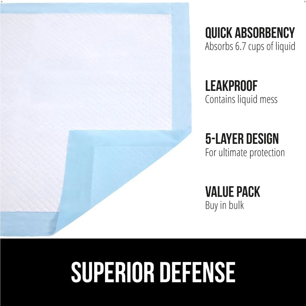 Gorilla Guard Disposable Puppy Pads, 150 Count 22x22 in, 5 Layer Pee Pads for Dogs, Absorbent Diaper Changing Pad, Dog Potty Training Supplies, Quick Dry Pet Housebreaking Essentials for Puppies